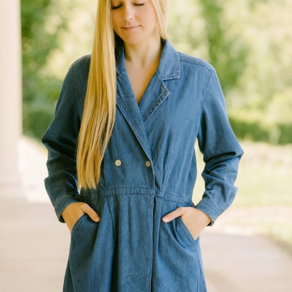 Vintage Liz Claiborne Denim Faux Wrap Dress Sailor 10P